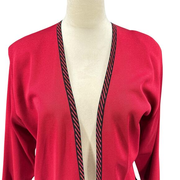 Exclusively Misook Petite Deep Red Knit Black Trim Layering Cardigan Sweater - Picture 4 of 10